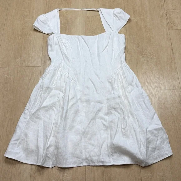 Reformation Oaklyn Linen Basque Waist Mini Dress white, SIZE 12 - Picture 5 of 8